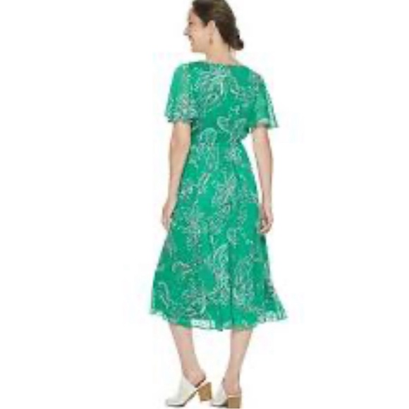 Dana Buchman Large dress green paisley print midi dress flutter sleeve A lined - Picture 3 of 10